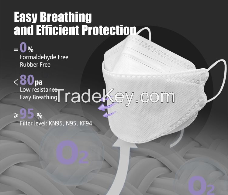 4ply non woven KF94 KN95 non woven fish shape mask