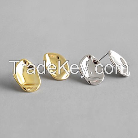 High Polished Sterling Silver Simple Style Irregular Geometry Shape Women's Fashion Stud Earrings Lanciashow