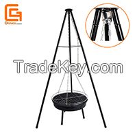 Camping Tripod Hanging BBQ Grill Adjustable Height Tripod Charcoal Grills