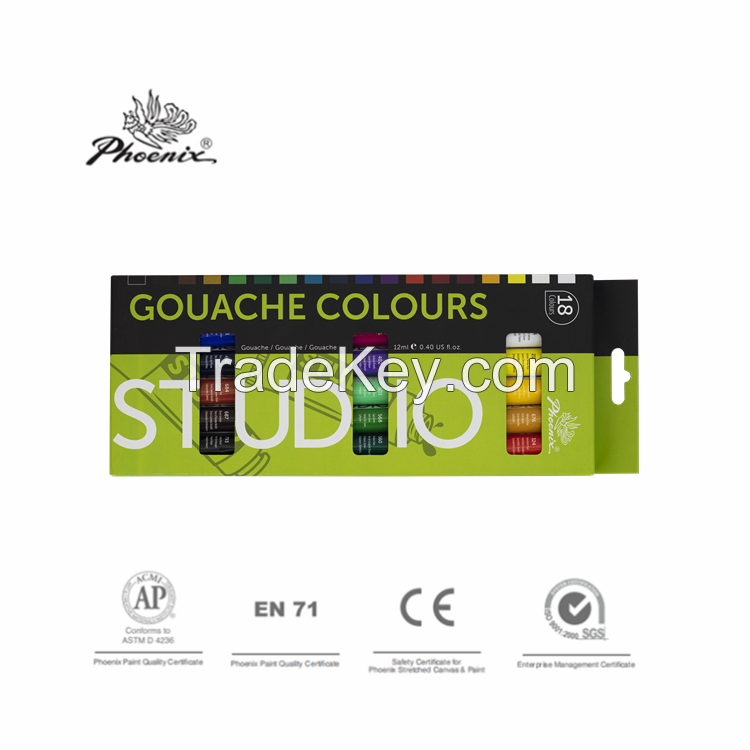 Wholesale Gouache Paint 18 x 12ml art set Phoenix OEM