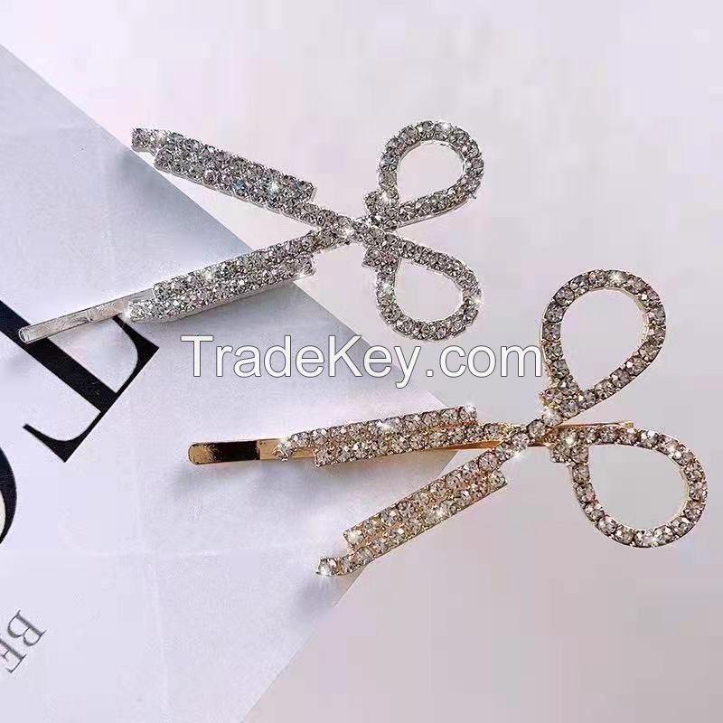 Creative Scissors Shape Artificial Rhinestone Hair Clip