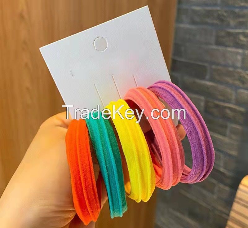 Simple Bold High Elastic Hair Ring 5pcs One Set