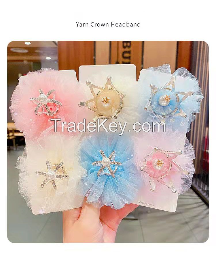 Cute Princess Crown Flower Mesh Hair Clip