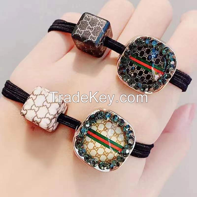 Rubber Band Head Rope With Square Rhinestone