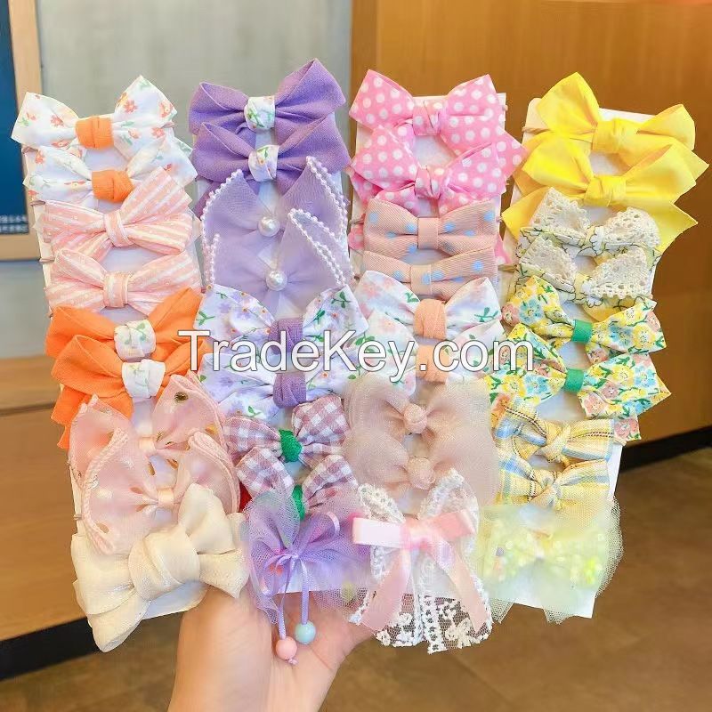 Children's Fabric Bow Fabric Head Rope 10pcs One Set