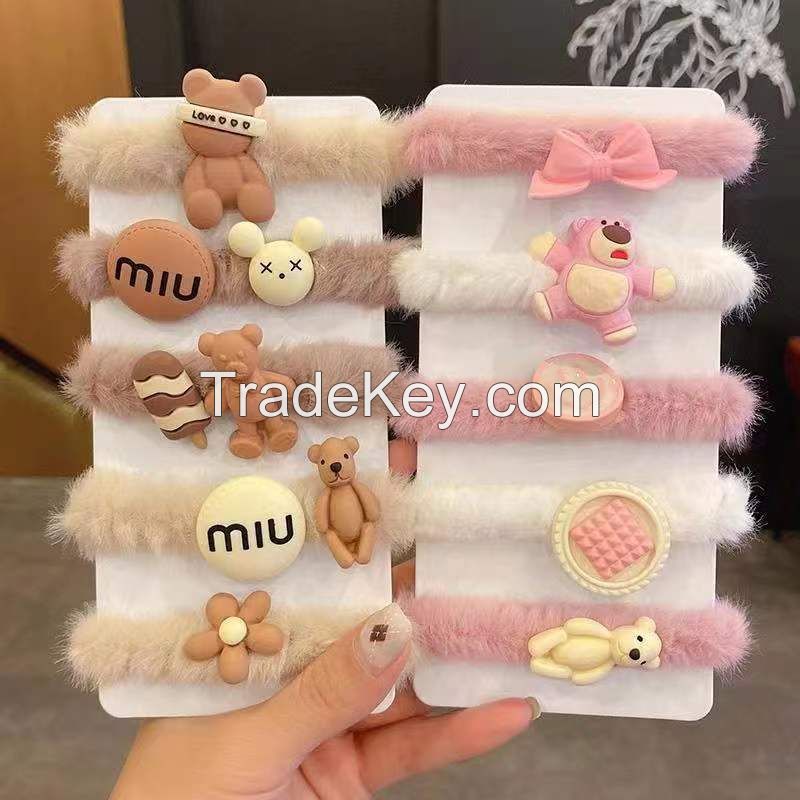 Cartoon Plush Large Hair Ring 5pcs One Set