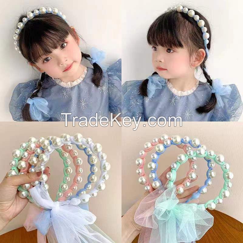 Pearl Headband With Mesh Ribbon