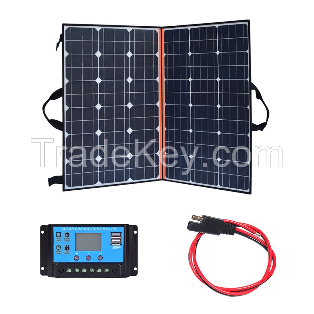 120W 18V Portable Foldable Solar Panel Battery Charger Sea aviation joint line +0.75m2 PVC red black parallel line