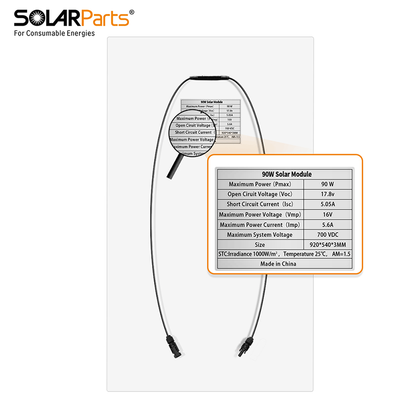 Sunpower Flexible solar panel 90W 15.4V 920x540x3mm with 0.9m cable