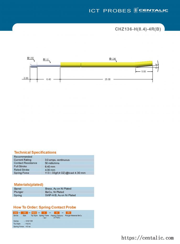 Harness Probe Pogo Pin CHZ136 Series for Electronic Test