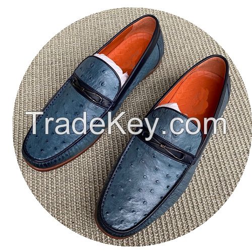 Genuine Full Shoes Ostrich Leather Cowhide Sole Hand-Sewn Slip-On Casual Men's Shoes Special Offer