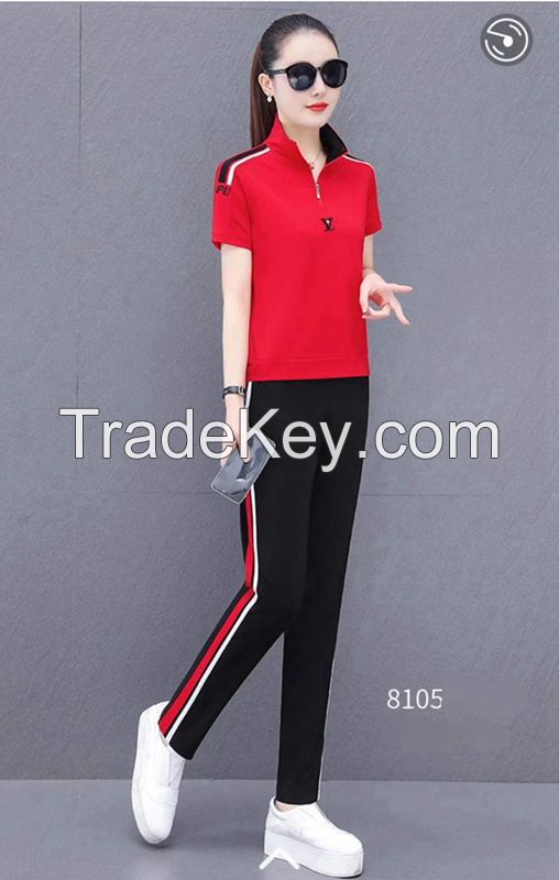 Monisa Leisure Sports Suit Female Summer Korean Version 2022 Women's Slim Trousers Sportswear Summer Short Sleeve Two Sets Of  Tide