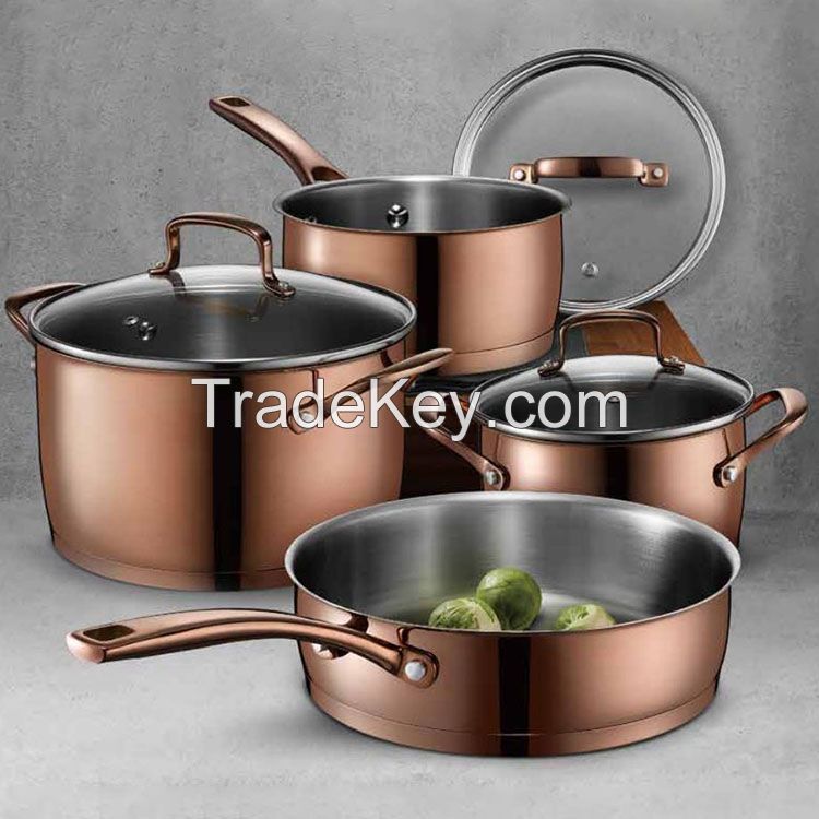 Premium Quality 304/316 Stainless Steel Cookware Set cooking pot saucepan casserole frying pan  Rose Gold