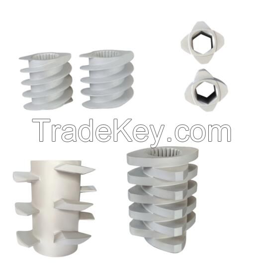 powder extruder screw element, conveying screws, kneading block, mixing block