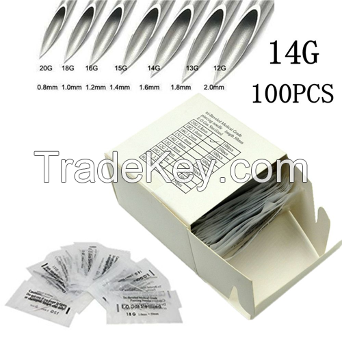 100PCS Piercing Needles Surgical Steel Disposable Body Piercing Needles E.O.Gas Sterilized Permanent