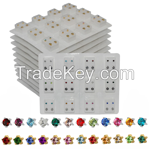 12pairs Fashion Gold Birthstone Ear Studs for Piercing Gun Earrings Tool Kit Body Jewelry