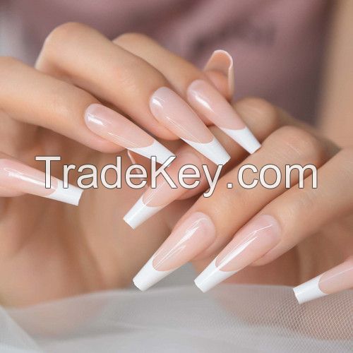 Extra Long Pink Nude White French Ballerina Coffin False Nail Natural Press on Ballet Fake Nail