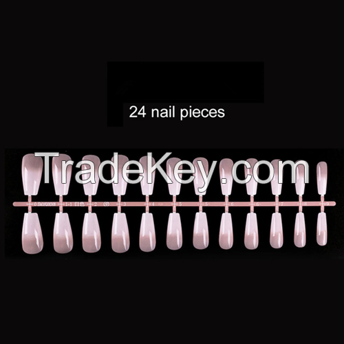 24 Pcs/Set French Fake Nails Matte /UV Detachable Long Ballerina Natural False Coffin Press On Nail