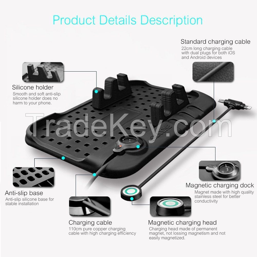 Car Anti-slip mat phone holder with phone charging.