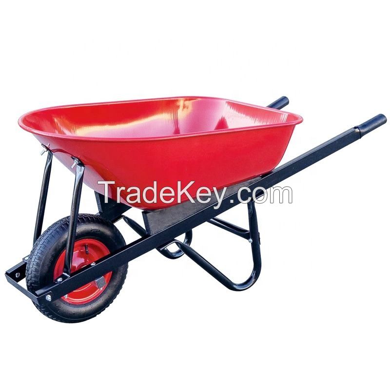 High Quality Pneumatic PU Foam Rubber Wheel Barrow Construction200KG load Metal Concrete usa wheelbarrow with Solid Wheel