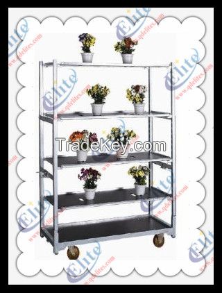 Customized tranport trolleys, greenhouse flower carts, metal shelf with wheels 