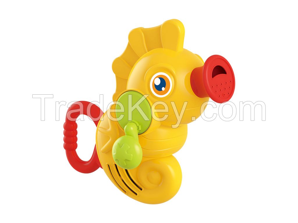 Children play in the water, take a bath and play with hand-operated water spray seahorse toys
