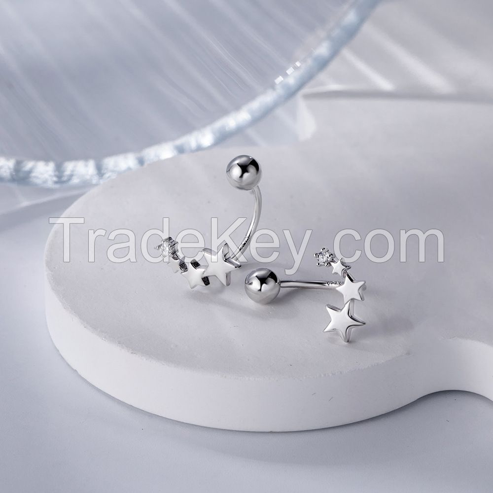 women's silver screw studs earring five star and ball plug earrings