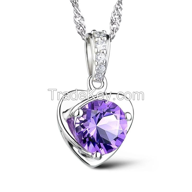 pendant and earrings jewelry sets with AAA  amethyst CZ and rhodium plated