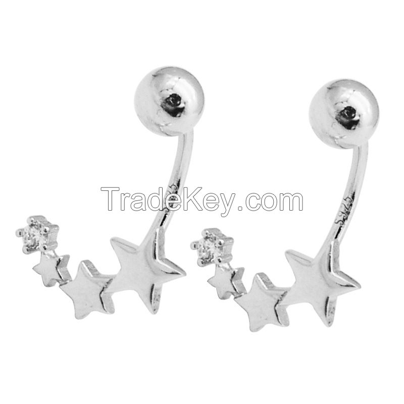 Women's Silver Screw Studs Earring Five Star And Ball Plug Earrings