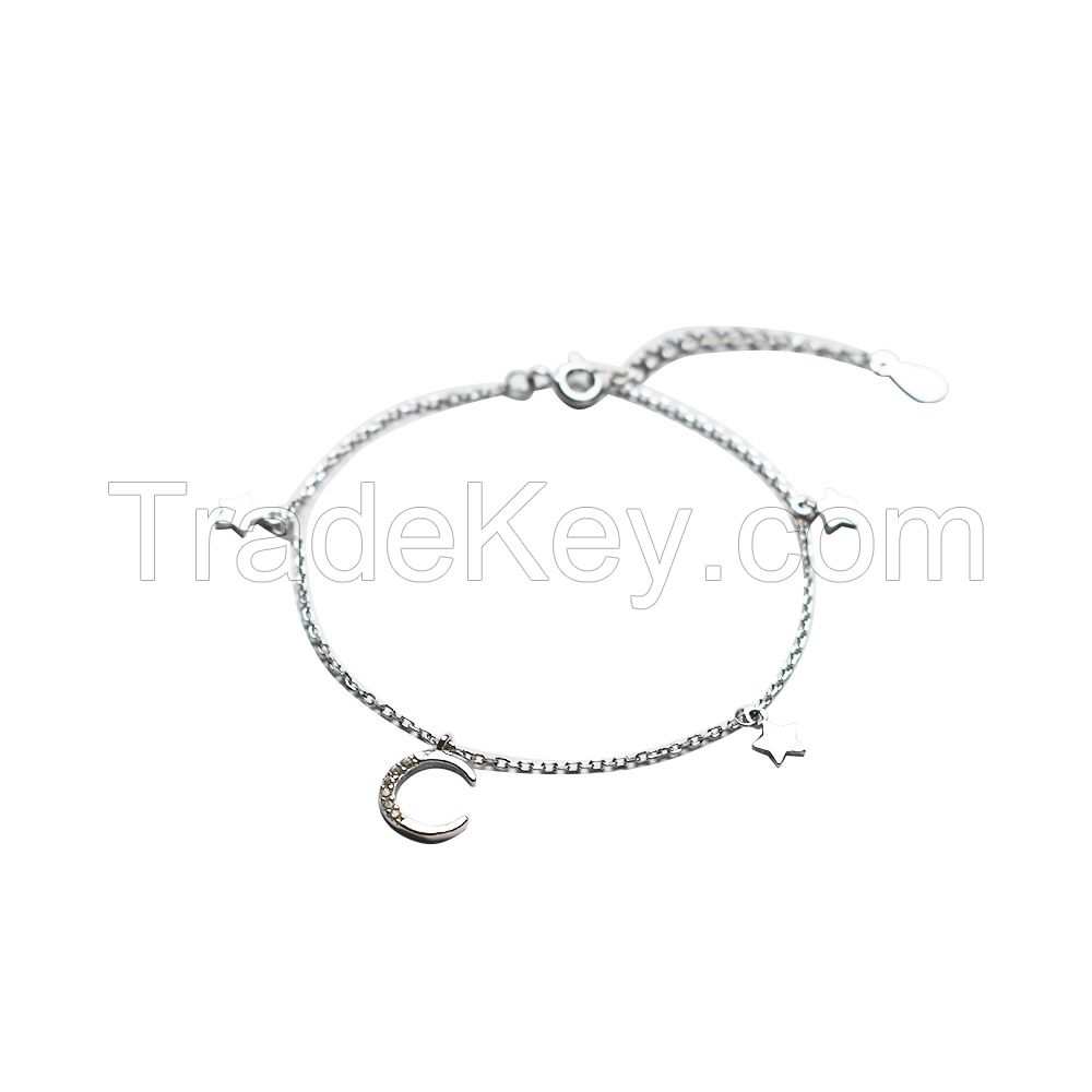 925 sterling silver star and moon anklets or bracelets for gift jewelry