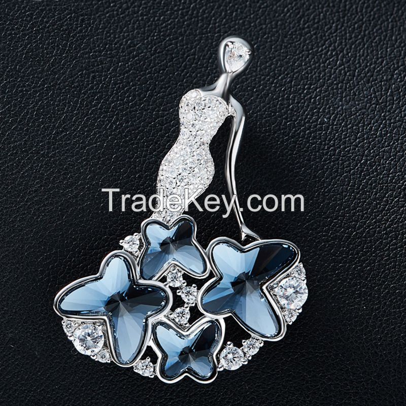 925 sterling silver brooches with top CZ and white rhodium plated