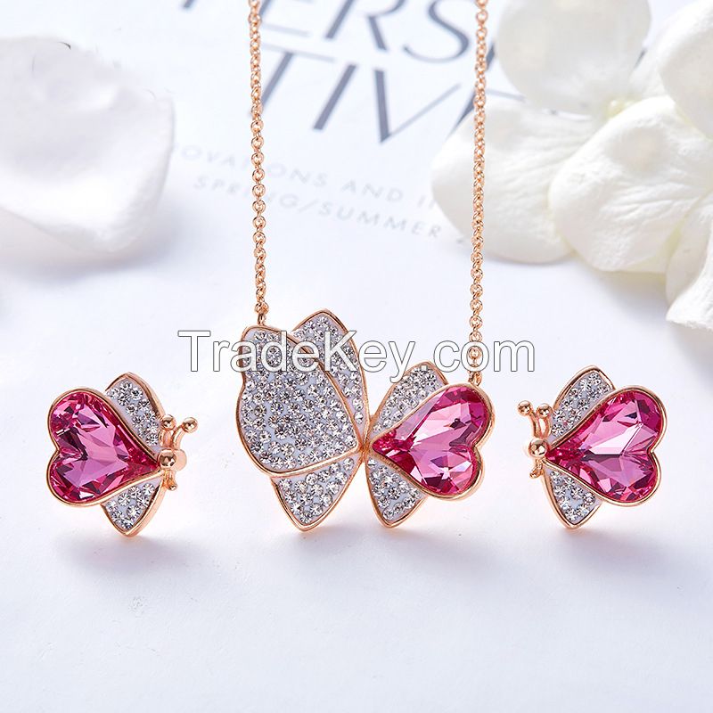 simulated diamonds jewelry sets butterfly style girls jewelry 