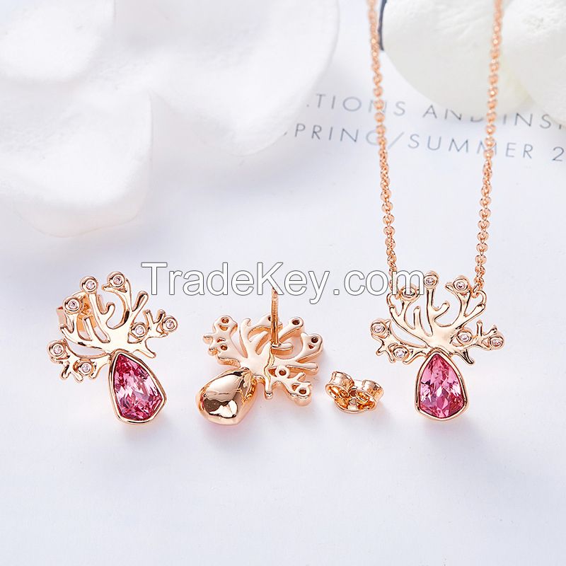 rose gold fine jewelry sets tree of life emerald pendant and earrings