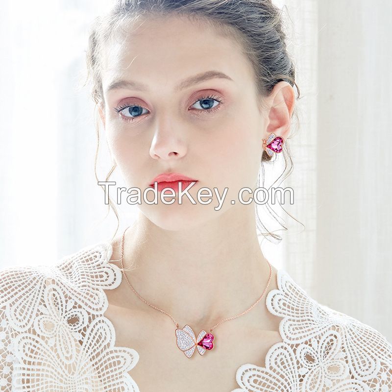 simulated diamonds jewelry sets butterfly style girls jewelry 