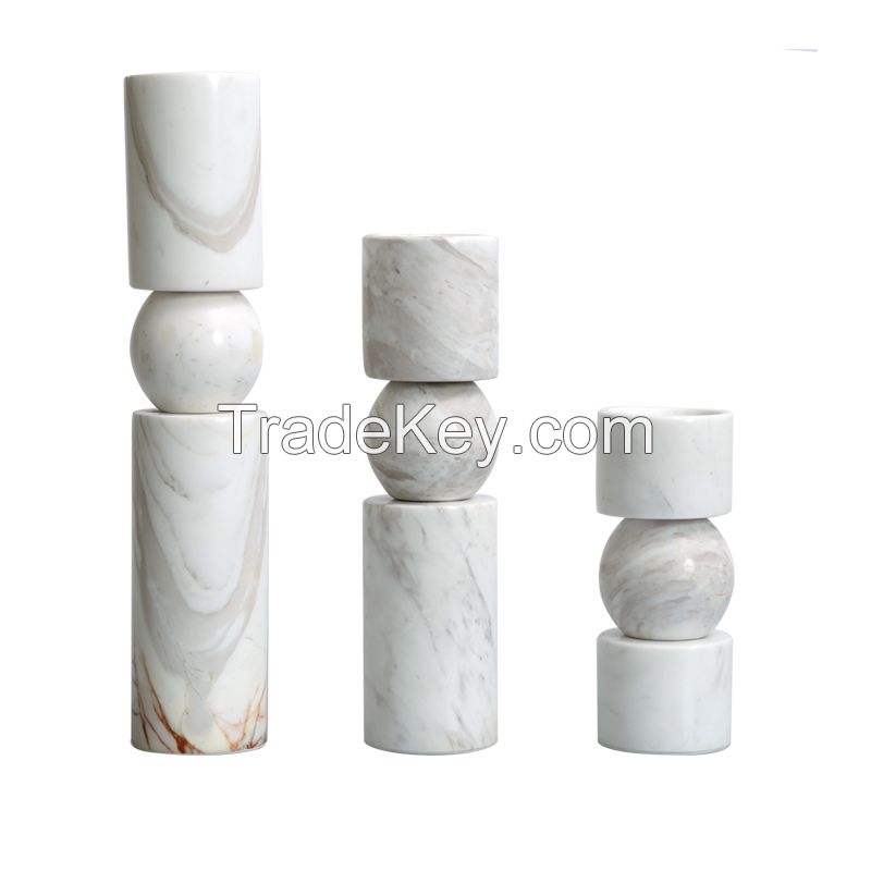 White marble Candle holders Cylinder Shaped stands lights holder