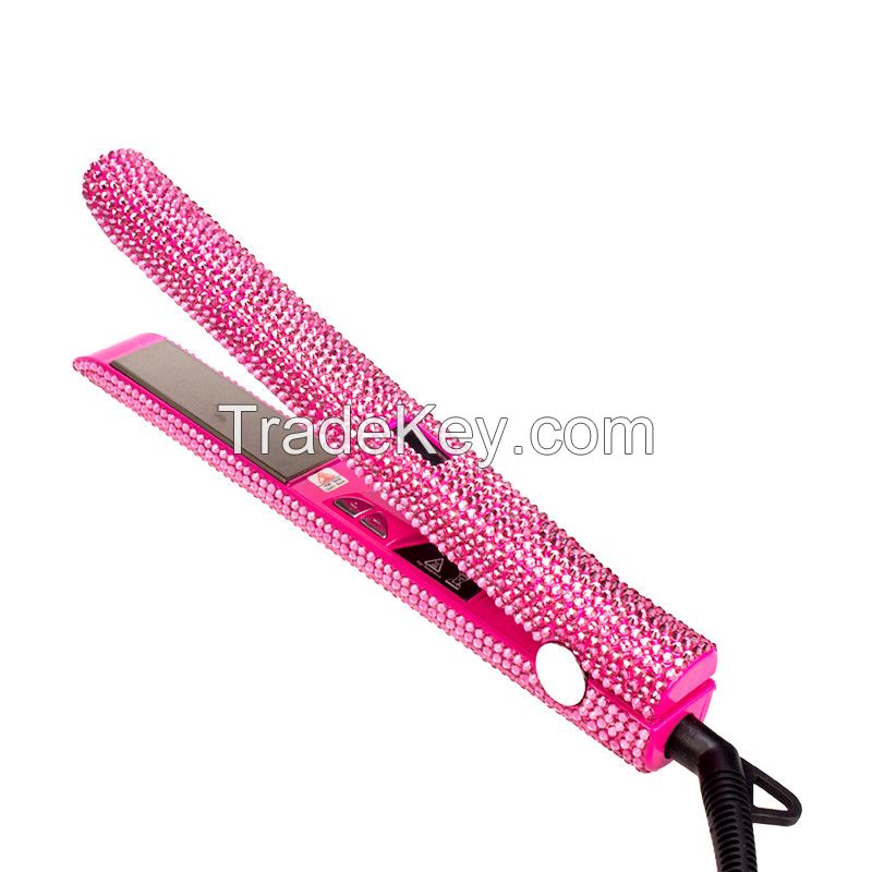 Professional Crystal Hair Flat Iron Titanium Plate Diamond Hair Straightener Crystal Hair Styling Hot Tools with Bling Crystals