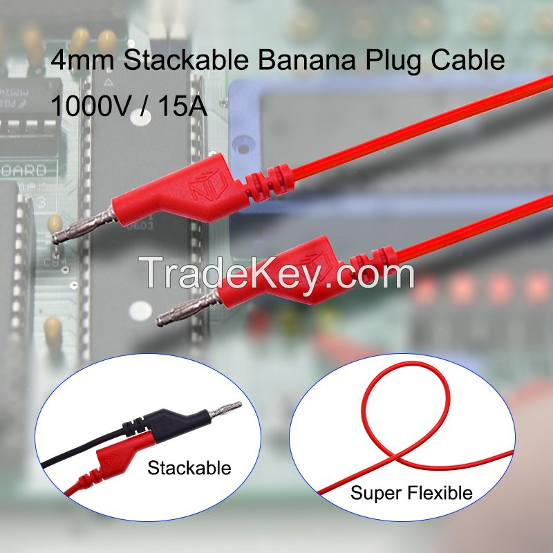 Stackable 4mm Banana Plug Test Lead Wire Patch Cord Cable Black Red