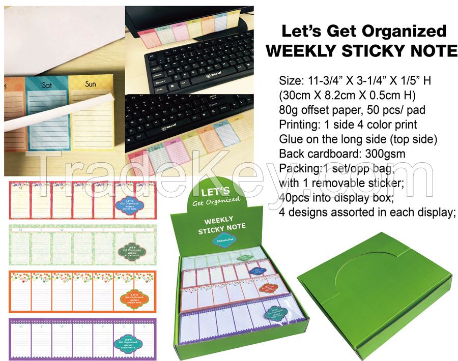 Weekly planner post-it-pad