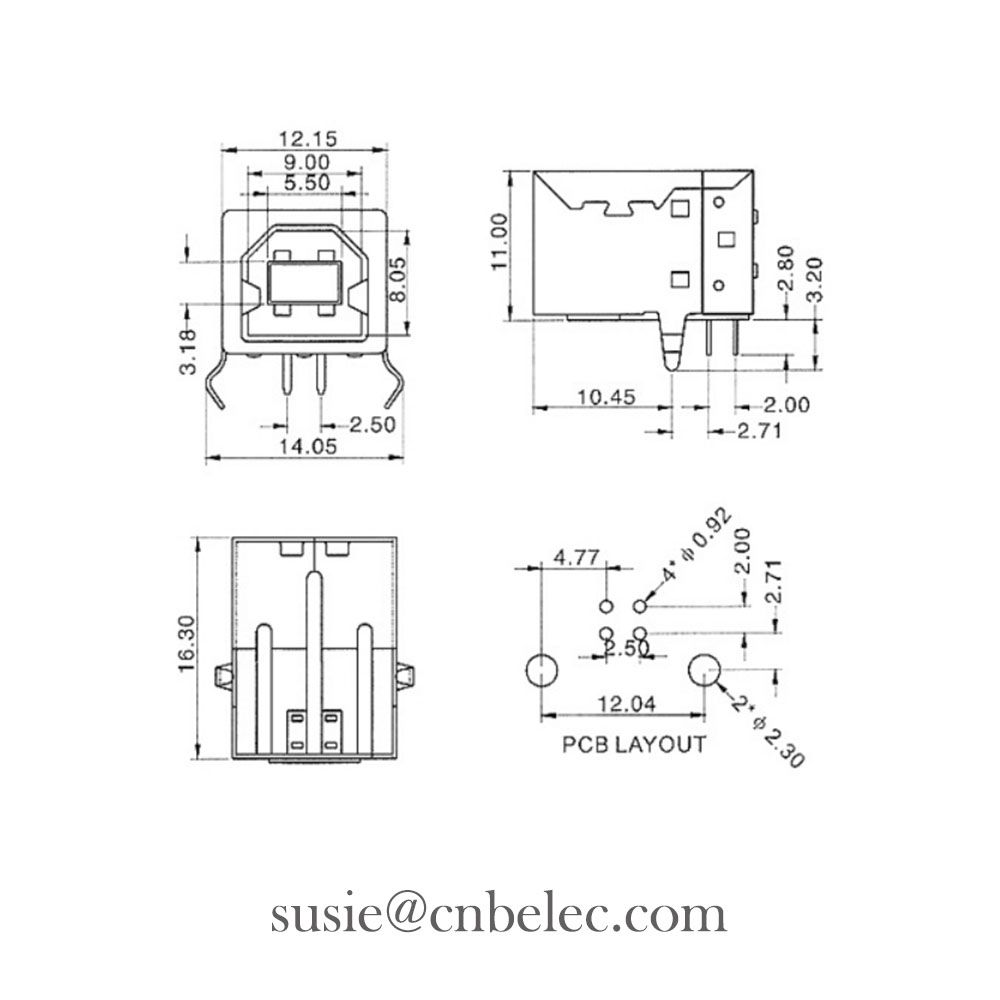 USB Socket 5 Pins Connector USB B type female connectors used for printers