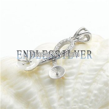 Blank Pendant Base Zircon Paved White Shell Flower Pendant Findings 925 Sterling Silver