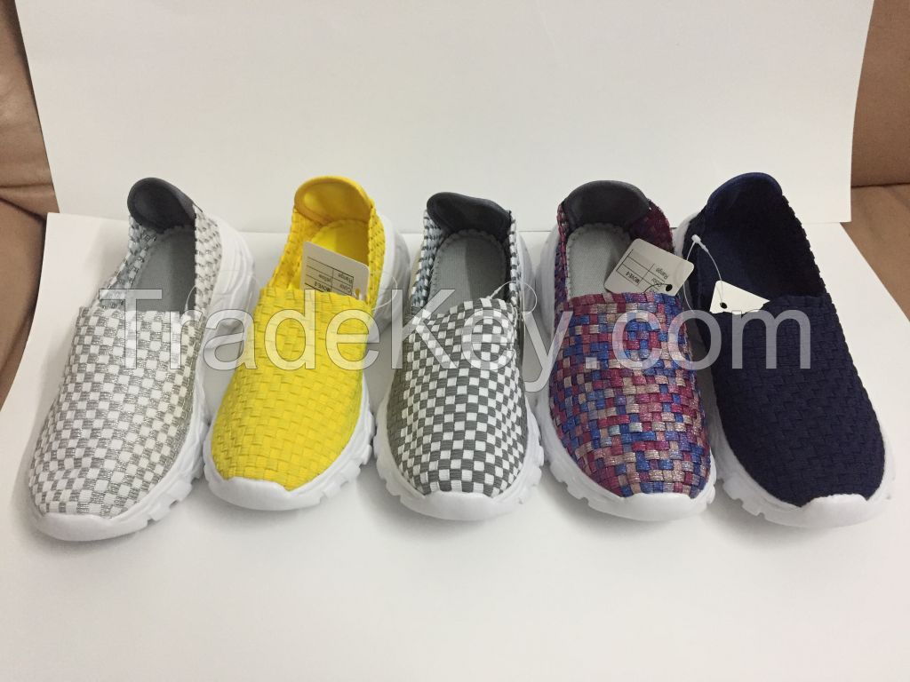 wholesale cheap elastic light flat soft breathable handmade weaving women shoes