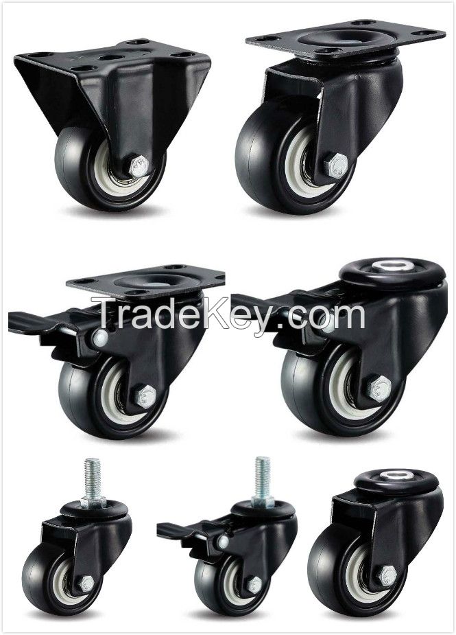 Black PU Caster Wheel For Movable Sofa, Shipping Cart, Mobile Speaker