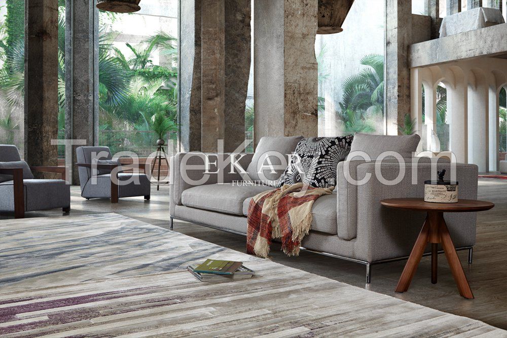 New Modern Design Grey Linen Fabric Soft Feather Furniture Living Room Sofa Set