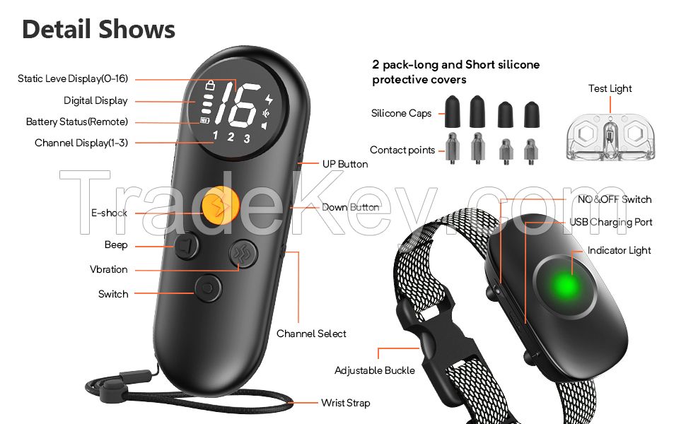 Rechargeable Dog Training Collar with Manual Control 800 Meters Range and Lock Button, Electric Collar with Sound, Vibration