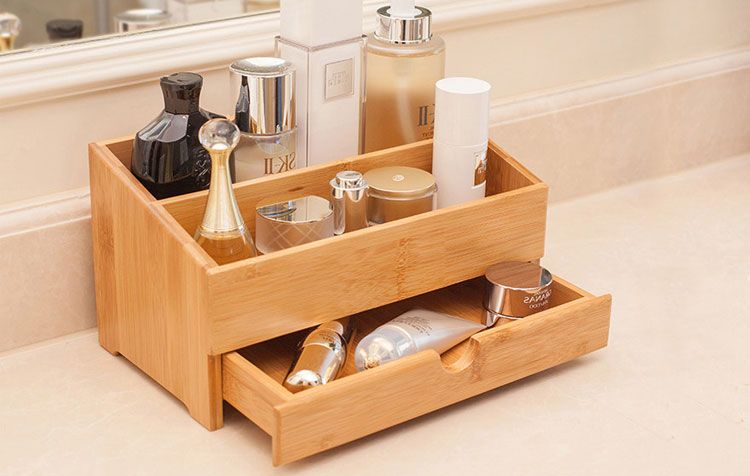 Bamboo Storage Box, Cosmetic Organizer Drawer