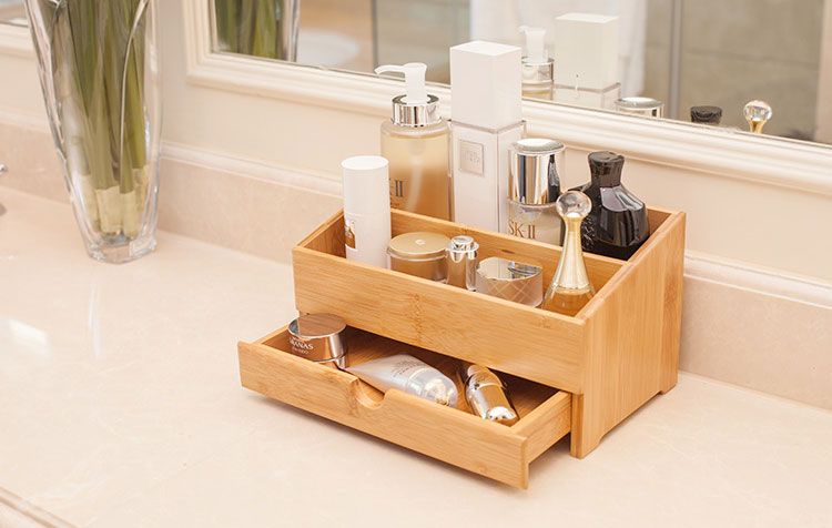 Bamboo Storage Box, Cosmetic Organizer Drawer