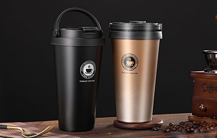 Silicone non-slip bottom,double-layer stainless steel 500ml vacuum coffee cup