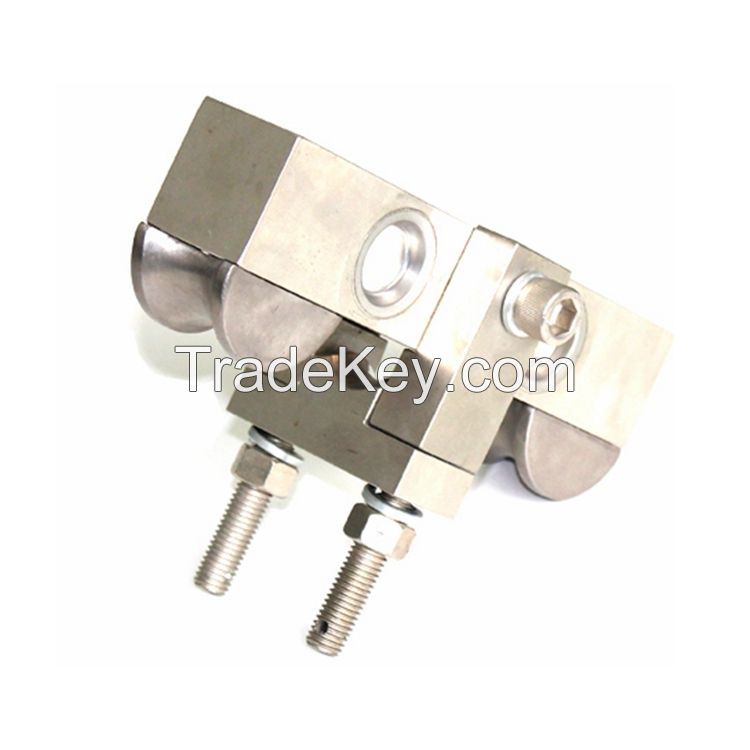 Hoist overload clamp on wire rope tension load cell sensor