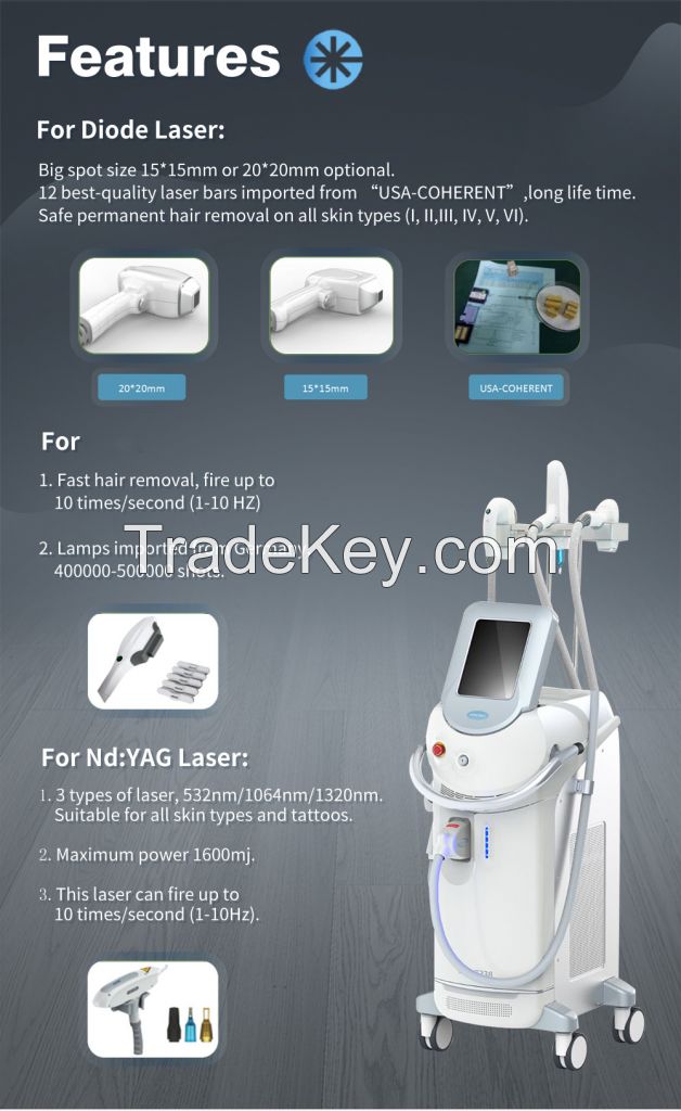 12 Multifunctional Function 3 in 1 Nd Yag Laser Diode Laser Hair and Tattoo Removal