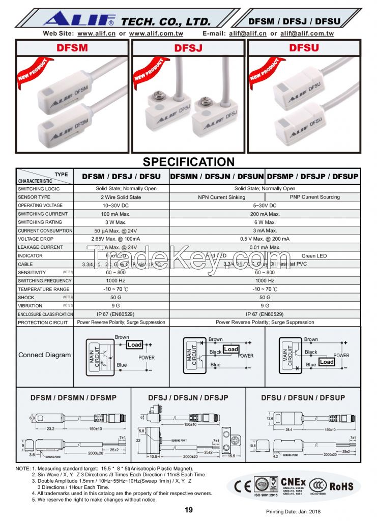 DFSJ/DFSM/DFSU magnetic switches sensors